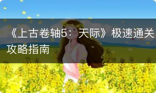 《上古卷轴5：天际》极速通关攻略指南
