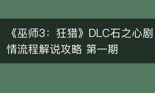 《巫师3：狂猎》DLC石之心剧情流程解说攻略 第一期