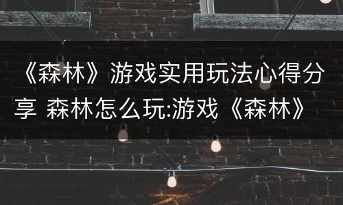 《森林》游戏实用玩法心得分享 森林怎么玩:游戏《森林》玩法攻略