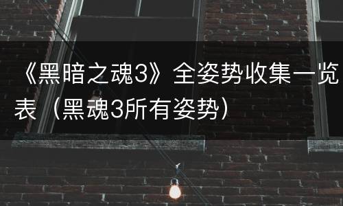 《黑暗之魂3》全姿势收集一览表（黑魂3所有姿势）