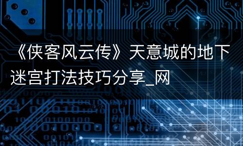 《侠客风云传》天意城的地下迷宫打法技巧分享_网