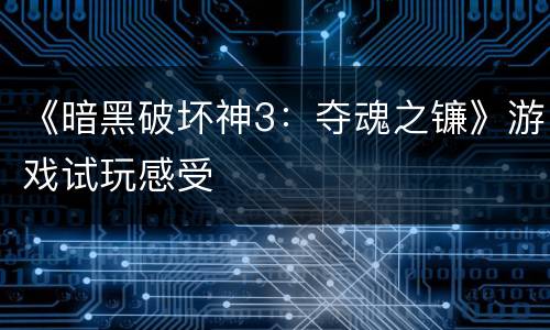 《暗黑破坏神3：夺魂之镰》游戏试玩感受