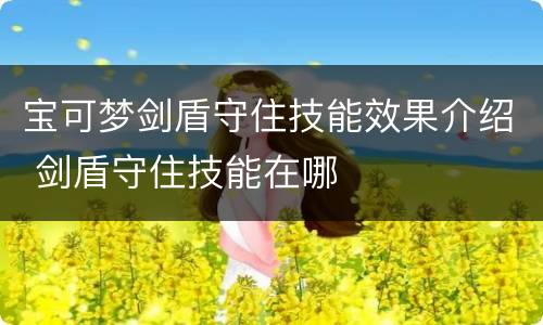 宝可梦剑盾守住技能效果介绍 剑盾守住技能在哪