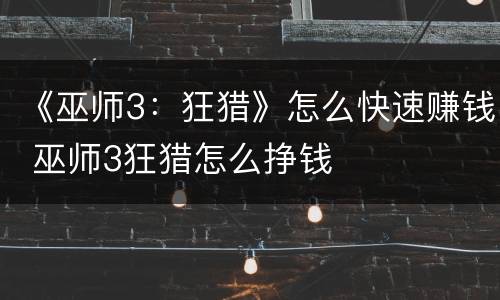 《巫师3：狂猎》怎么快速赚钱 巫师3狂猎怎么挣钱