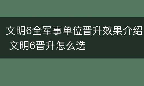 文明6全军事单位晋升效果介绍 文明6晋升怎么选