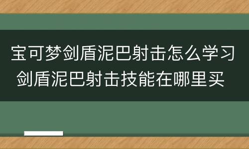 宝可梦剑盾泥巴射击怎么学习 剑盾泥巴射击技能在哪里买