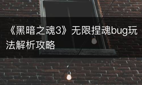 《黑暗之魂3》无限捏魂bug玩法解析攻略