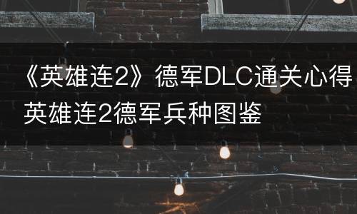 《英雄连2》德军DLC通关心得 英雄连2德军兵种图鉴