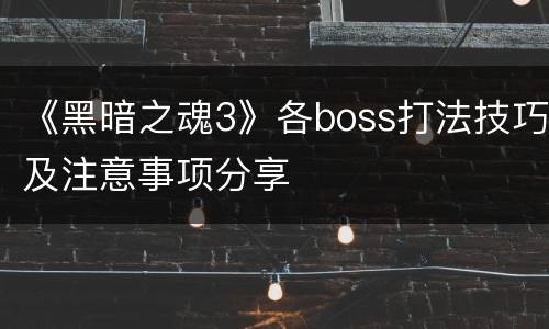 《黑暗之魂3》各boss打法技巧及注意事项分享