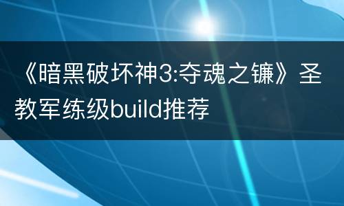 《暗黑破坏神3:夺魂之镰》圣教军练级build推荐