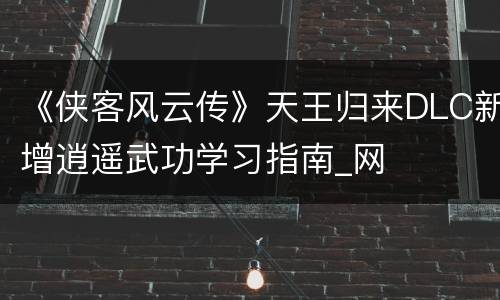 《侠客风云传》天王归来DLC新增逍遥武功学习指南_网