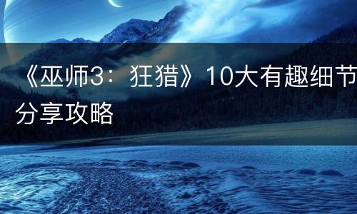 《巫师3：狂猎》10大有趣细节分享攻略