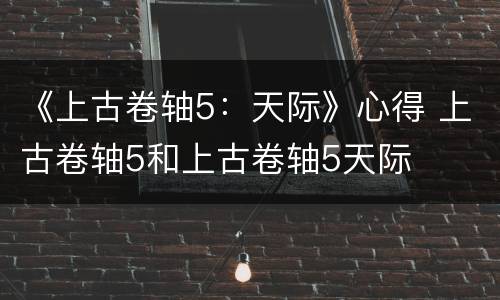 《上古卷轴5：天际》心得 上古卷轴5和上古卷轴5天际