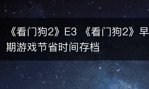 《看门狗2》E3 《看门狗2》早期游戏节省时间存档