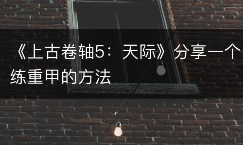 《上古卷轴5：天际》分享一个练重甲的方法