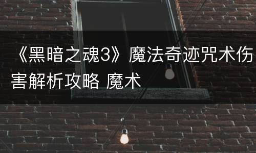 《黑暗之魂3》魔法奇迹咒术伤害解析攻略 魔术
