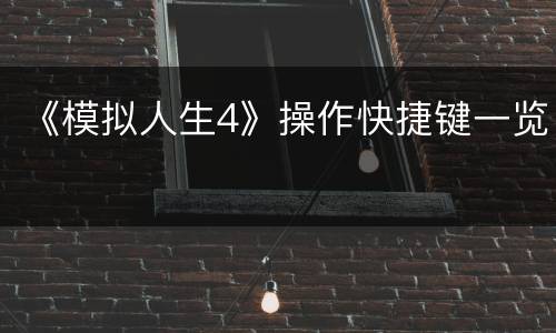 《模拟人生4》操作快捷键一览