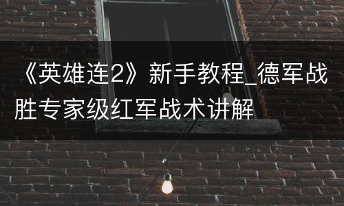 《英雄连2》新手教程_德军战胜专家级红军战术讲解