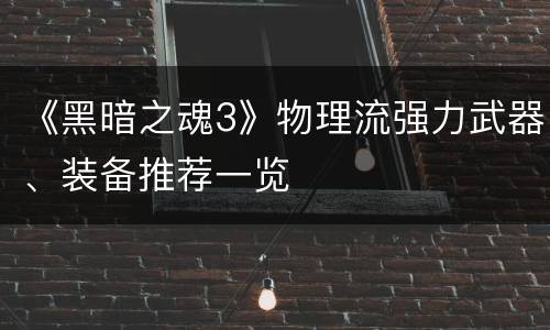 《黑暗之魂3》物理流强力武器、装备推荐一览