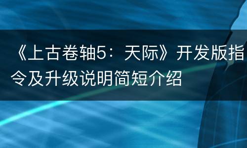 《上古卷轴5：天际》开发版指令及升级说明简短介绍