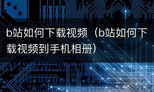 b站如何下载视频（b站如何下载视频到手机相册）