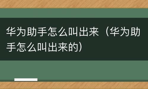 华为助手怎么叫出来（华为助手怎么叫出来的）