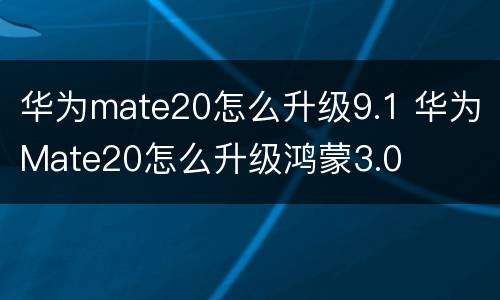 华为mate20怎么升级9.1 华为Mate20怎么升级鸿蒙3.0