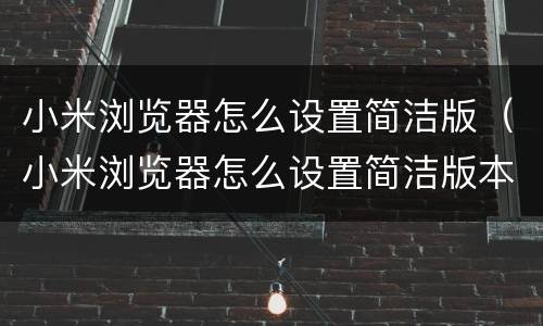 小米浏览器怎么设置简洁版（小米浏览器怎么设置简洁版本）