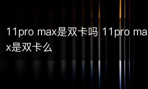 11pro max是双卡吗 11pro max是双卡么