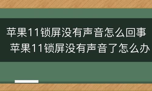 苹果11锁屏没有声音怎么回事 苹果11锁屏没有声音了怎么办