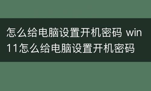 怎么给电脑设置开机密码 win11怎么给电脑设置开机密码