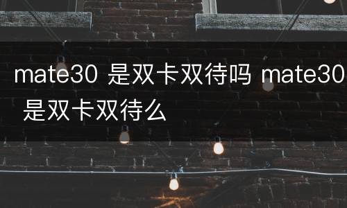 mate30 是双卡双待吗 mate30 是双卡双待么