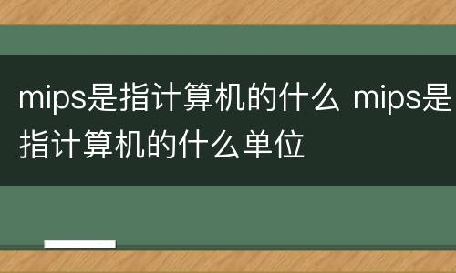 mips是指计算机的什么 mips是指计算机的什么单位
