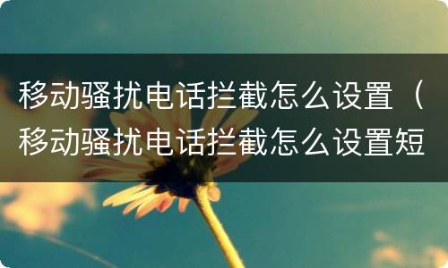 移动骚扰电话拦截怎么设置（移动骚扰电话拦截怎么设置短信）