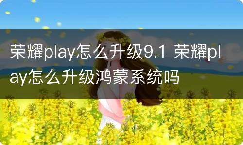 荣耀play怎么升级9.1 荣耀play怎么升级鸿蒙系统吗