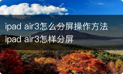 ipad air3怎么分屏操作方法 ipad air3怎样分屏