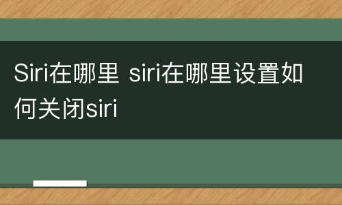 Siri在哪里 siri在哪里设置如何关闭siri