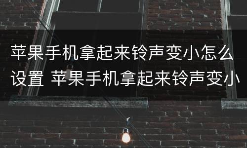 苹果手机拿起来铃声变小怎么设置 苹果手机拿起来铃声变小哪里设置