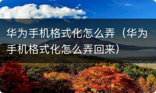 华为手机格式化怎么弄（华为手机格式化怎么弄回来）