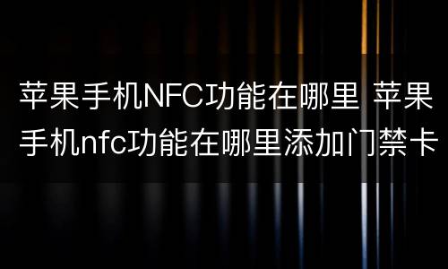 苹果手机NFC功能在哪里 苹果手机nfc功能在哪里添加门禁卡