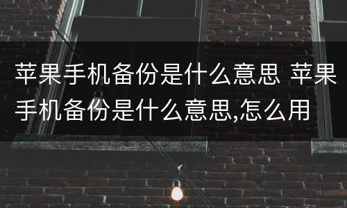 苹果手机备份是什么意思 苹果手机备份是什么意思,怎么用