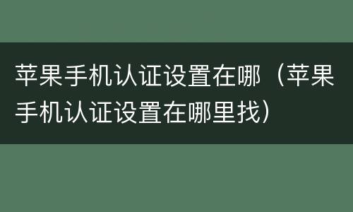 苹果手机认证设置在哪（苹果手机认证设置在哪里找）