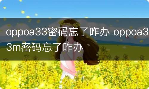 oppoa33密码忘了咋办 oppoa33m密码忘了咋办
