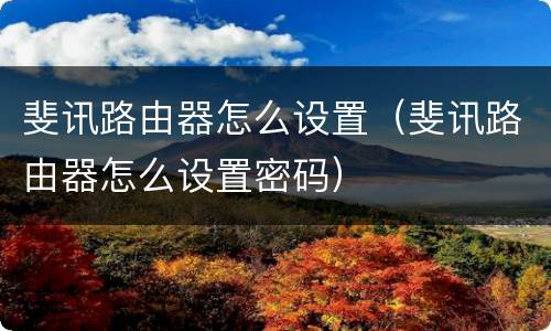 斐讯路由器怎么设置（斐讯路由器怎么设置密码）