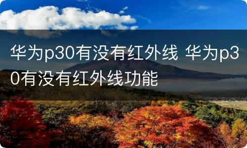 华为p30有没有红外线 华为p30有没有红外线功能