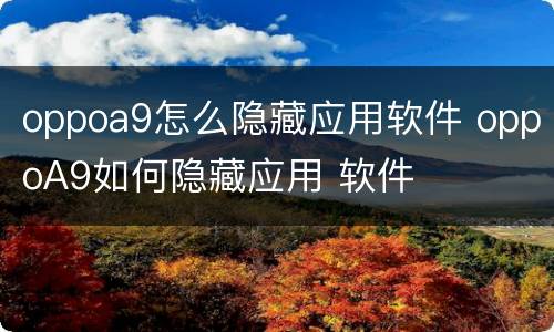 oppoa9怎么隐藏应用软件 oppoA9如何隐藏应用 软件