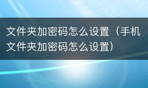 文件夹加密码怎么设置（手机文件夹加密码怎么设置）