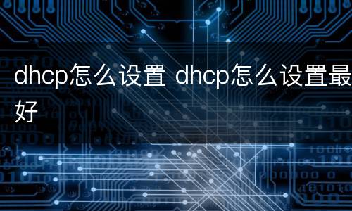 dhcp怎么设置 dhcp怎么设置最好