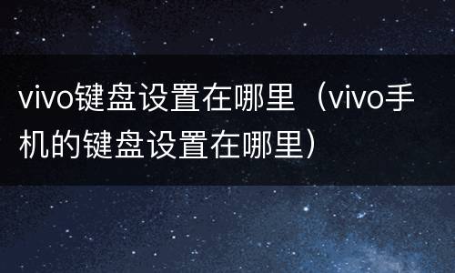 vivo键盘设置在哪里（vivo手机的键盘设置在哪里）